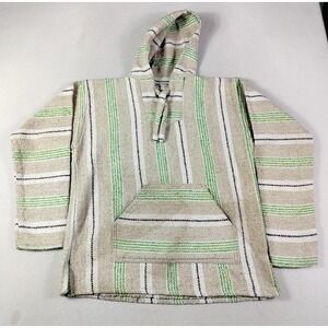 Earth Ragz Hoodie Mens Small Beige Striped Baja Drug Rug Pullover Hippie Boho